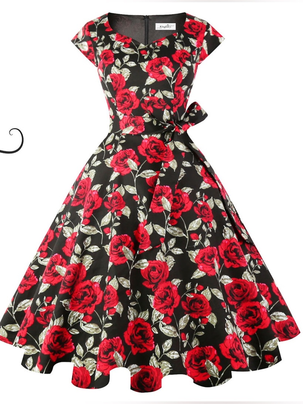 Kingfancy 1950s Retro Red Rose Pinup Full Circle Skirt Dress size XL